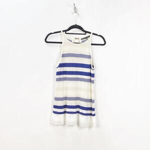 2/$30 2/$30 WHBM Small Womens White Beige Blue Striped Knit Ribbed Tank Top